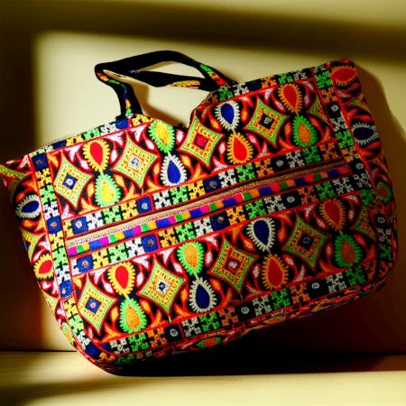 Jaipuri Handmade Embroidered Cotton Handbag Multicolor Ethnic Tote Bag for Women